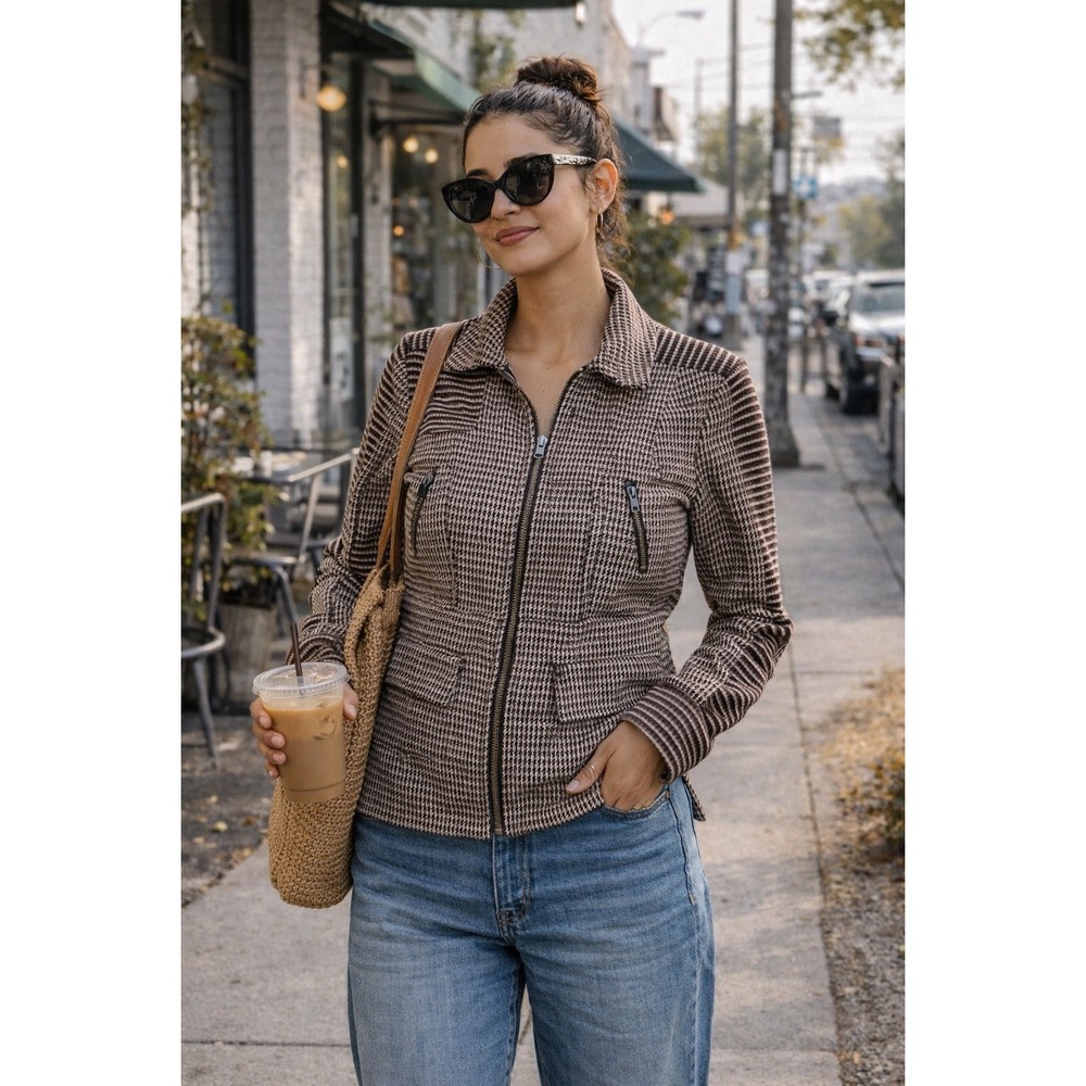 Cabi Houndstooth‎ Zip Up Jacket With Zipper Pockets Women's XS